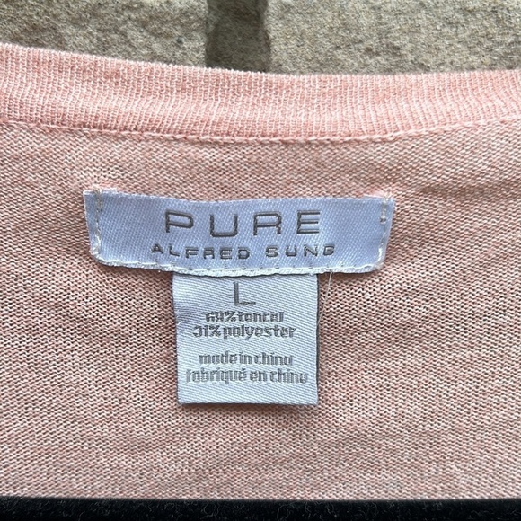 Pure Alfred Sung Lightweight Pink and White Striped Cardigan Sz L - Picture 5 of 10